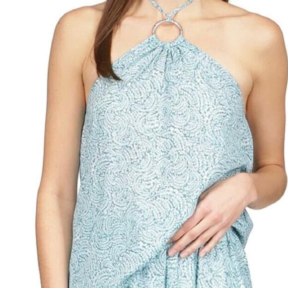 Michael Kors Halter Top Shibori Printed Turquoise Large Petite - Picture 2 of 11